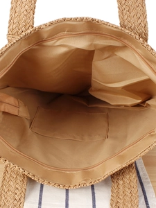 Große Strohtasche im französischen Stil mit Reißverschluss und Innenfutter-Details