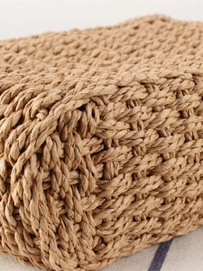 Minimalist paper rope woven shoulder bag with chic amber acrylic chain detail