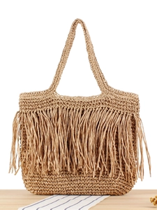 Handgefertigte Gewebte Papiere Stroh Umhängetasche Mit Langen Quasten Große Kapazität Strandurlaub Boho Tote Für Damen
