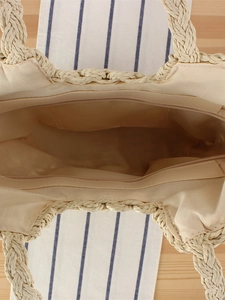 Grand sac cabas tressé en corde de papier avec poche intérieure pour la plage