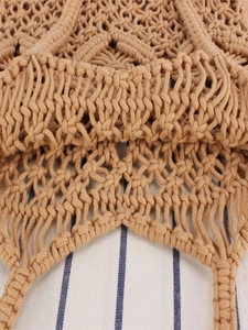 Bohemian handmade macrame shoulder bag in khaki woven cotton with hollow diamond pattern