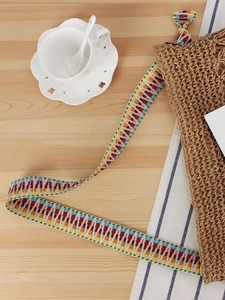 Ethnic style colorful geometric woven shoulder strap for bohemian beach straw bags