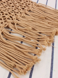 Bohemian macrame shoulder bag in natural cotton rope with handwoven hollow mesh design