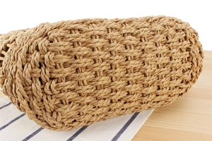 Close-up of hand-woven texture and fiber detail on the large capacity straw tote bag
