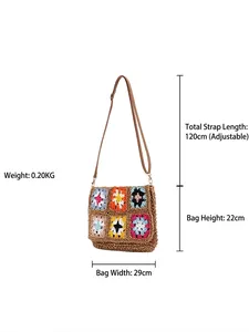 Handmade crochet floral crossbody bag with sunflower patterns and brown strap