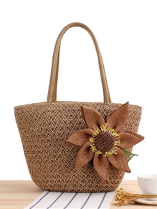 Borsa A Spalla Grande In Paglia Intrecciata Da Donna Con Decorazione Floreale In Juta Borsa Tote Da Spiaggia Bohémien