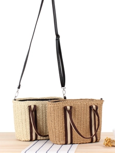 Women Woven Paper Straw Handbag Crossbody Bag Retro Striped Large Capacity Casual Summer Beach Commuter Tote