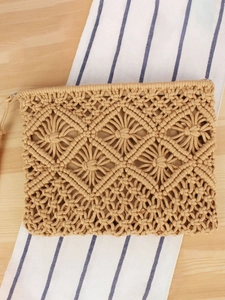 Macrame Clutch Bag Handmade Cotton Rope Woven Tassel Zipper Bohemian Beach Summer Holiday Travel For Women Minimalist