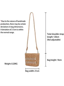 Sac en corde de papier tissé main avec perles pour vacances à la mer, 21x18cm