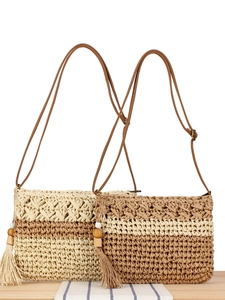 Sac Bandoulière En Corde De Papier Tissé À La Main Gland Perle De Bois Bohème Vacances À La Plage Été Sac À Épaule Pour Femmes