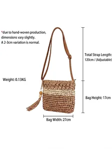 Sac bandoulière tissé main avec glands et perles en bois pour vacances à la plage