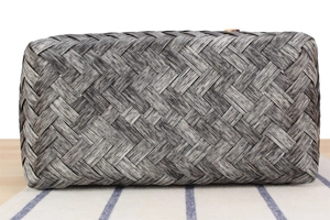 Detail of the gray woven texture on this vintage style handmade wicker tote handbag