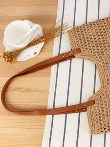 Sac fourre-tout fait main en corde de coton avec anses en cuir marron pour les vacances