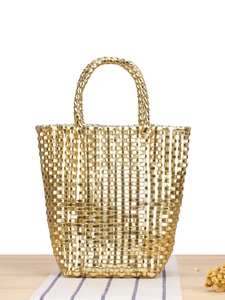 Sac À Main Cabas Tissé Métallique PVC Plastique Mode Décontracté Plage Vacances Pour Femmes Design Quadrillé