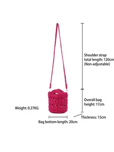 Mini sac seau rétro au crochet fuchsia avec bandoulière pour femmes à la plage
