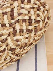 Large capacity woven paper rope handbag with stylish two-tone checkered texture