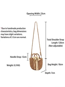 Semicircle woven straw beach bag with lace bow and dual-use handles and strap
