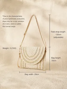 Bolso bandolera de paja trenzada para mujer, correa ajustable, tamaño 29x20cm ideal