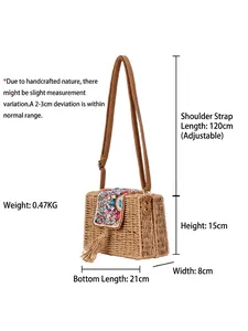 Sac bandoulière en papier tissé tendance avec perles colorées et sangle réglable
