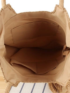 Bolso tote tejido espacioso con bolsillo interior con cremallera y asas dobles para diario