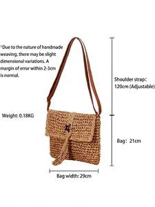 Bohemian woven straw shoulder bag with tassel fringe and adjustable strap for beach vacations