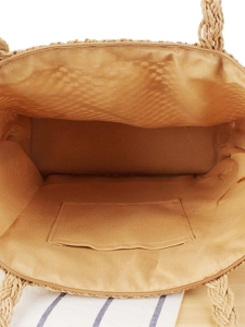Vue intérieure du sac cabas en corde de papier avec doublure et fermeture éclair