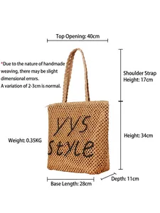 Grand sac cabas en corde de papier tissé avec broderie de lettres pour la mode féminine