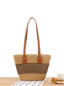 Borsa A Spalla Intrecciata In Corda Di Carta Da Donna A Righe Forma Conchiglia Tote Spiaggia Vacanze Chic Francese Con Cinghie In Ecopelle