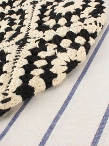 Handmade crochet shoulder bag with vintage black and white woven pattern and large capacity