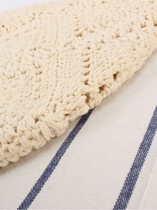 Chic beige hand-woven crochet shoulder bag with hollow diamond pattern for beach vacations