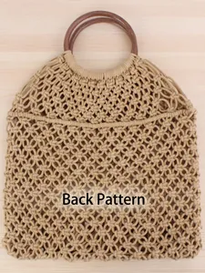 Borsa da spiaggia in corda di cotone intrecciata a mano con manici tondi in legno