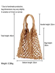 Handmade woven cotton rope shoulder bag with tassel fringe for beach vacations