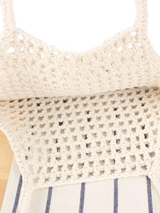 Chic cream-white hollow out woven cotton tote bag for beach and casual summer vacations