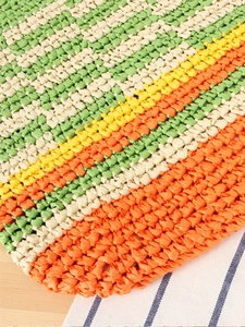 Handcrafted woven shoulder bag with colorful stripes and large square capacity