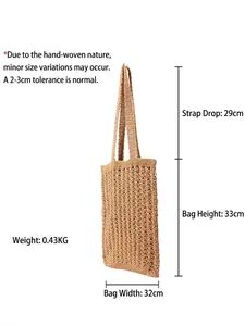 Minimalist handmade hollow crochet woven cotton rope tote bag for beach and daily travel