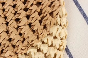 Gros plan détaillé sur le tissage bicolore en corde de papier de ce sac à main décontracté