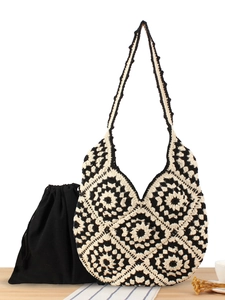 Handgewebte Baumwolle Häkeln Tote Tasche Vintage Geometrische Blume Schultertasche Damen Große Kapazität Boho Stil
