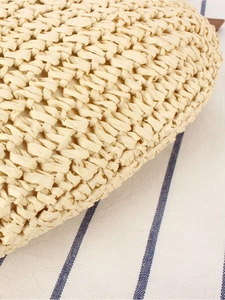 Minimalist paper rope woven handbag showing detailed hand-knitted texture and beige material