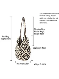 Handgefertigte Häkeltasche mit Blumenmuster inklusive detaillierter Maße und Gewicht