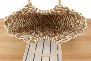 Top view of handmade woven paper rope tote bag showing spacious open compartment