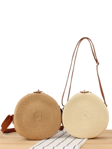Round Woven Crossbody Bag Paper Rope Hand-Woven Straw Style Vacation Beach Bohemian Retro For Women