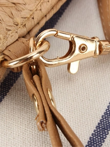 Minimalist straw woven crossbody bag featuring premium leather trim and gold metal hardware