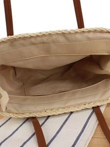 Spacious woven paper rope tote bag with internal zipper pocket for summer vacation
