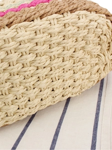 Handcrafted hollow paper rope woven shoulder bag with colorful stripes for beach vacation