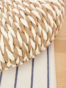Minimalist bi-color paper rope woven bag with detailed spiral texture for beach travel