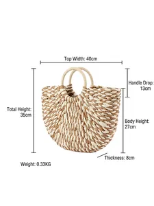 Minimalist large woven paper rope handbag with two-tone texture for beach and travel