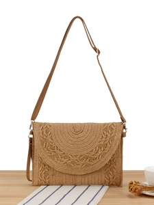Women Woven Crossbody Bag Paper Rope Handwoven Flap Shoulder Bag Bohemian Summer Beach Vacation Casual Style