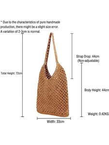 Sac cabas en corde de coton crocheté pour la plage avec dimensions détaillées