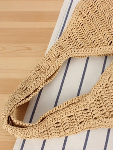 Sac à bandoulière tressé beige à grande capacité pour la plage et les vacances d'été