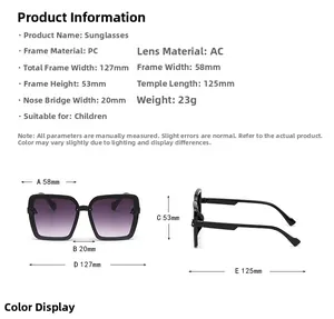 Detailed dimensions of kids bee sunglasses featuring a 127mm width black PC frame